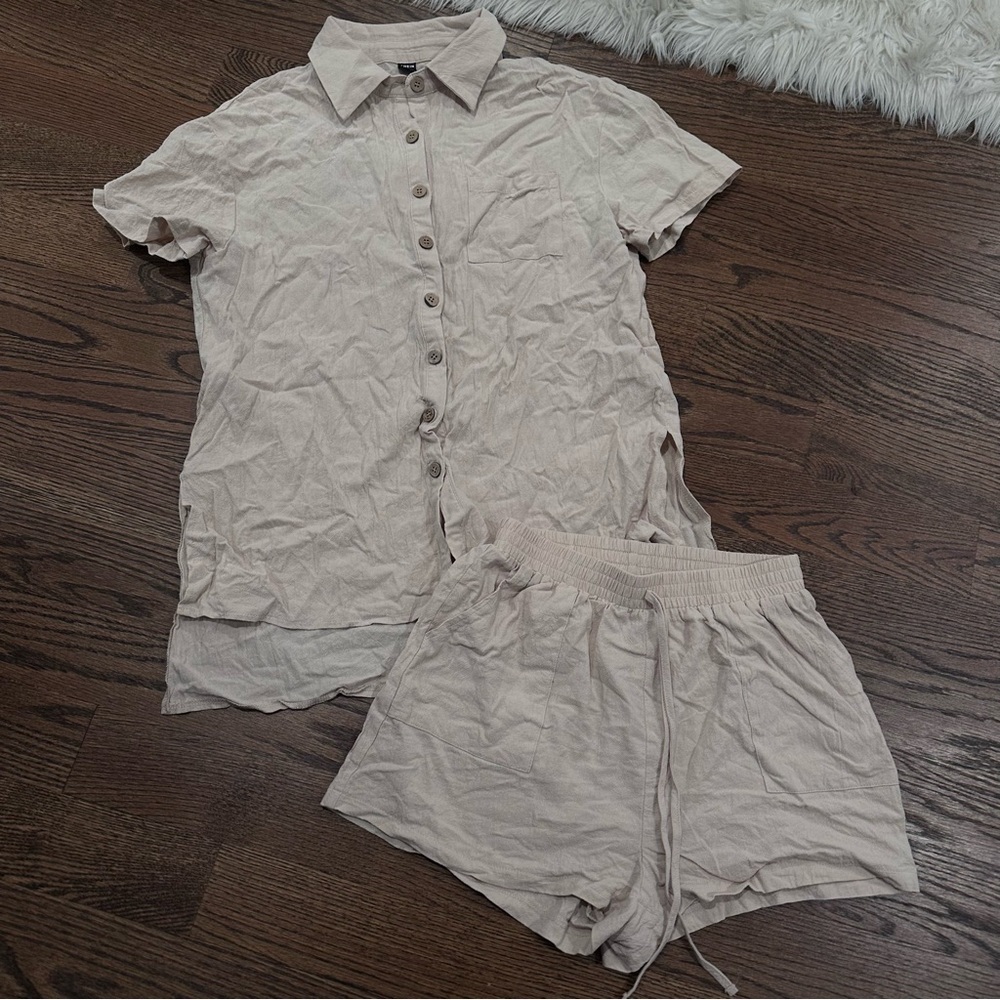 Shein Linen Tan Short Set